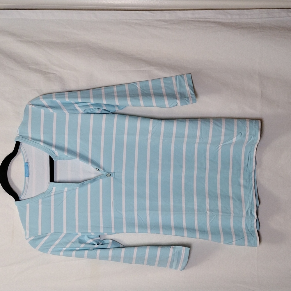 J.McLaughlin| Half Button Stripe Marine blue/ white top | small